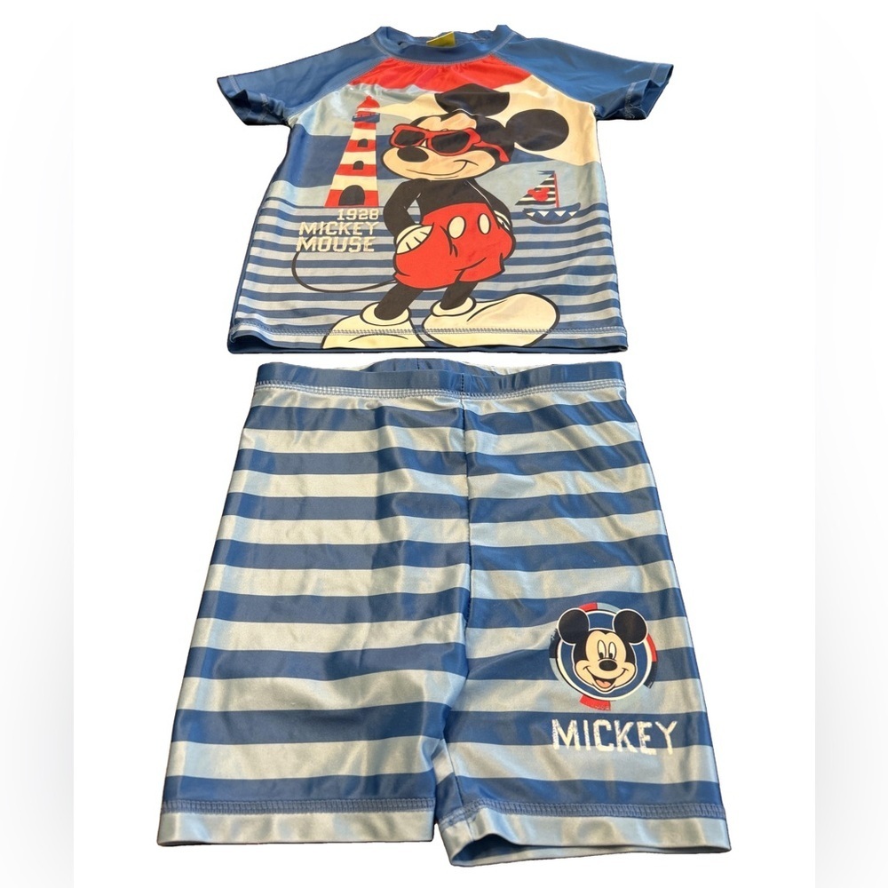 Disney Mickey Mouse Blue Striped 2 Piece Swim Suit